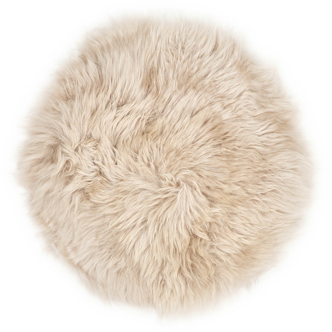 Rund stolsdyna i fårskinn – Beige